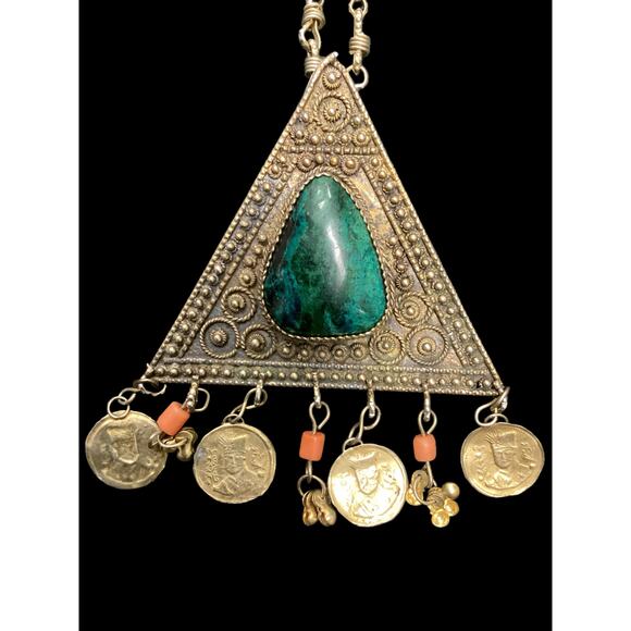 Beautiful VTG Coin Necklace/ Pendant 925 Silver/ Brooch With Chain Eilat Stone - Picture 2 of 4